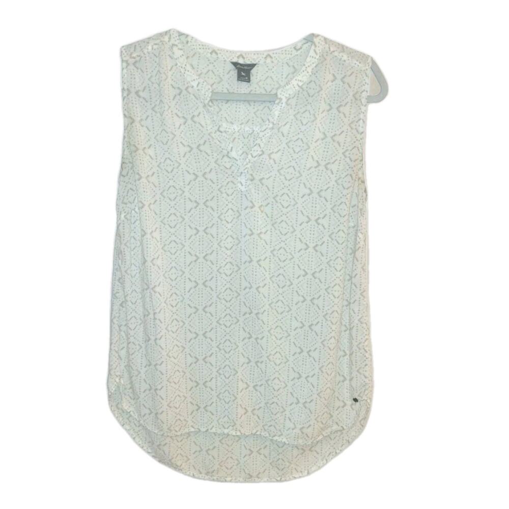 Eddie Bauer Sleeveless Blouse women's M Ivory Geometric Boho Western Cottagecore